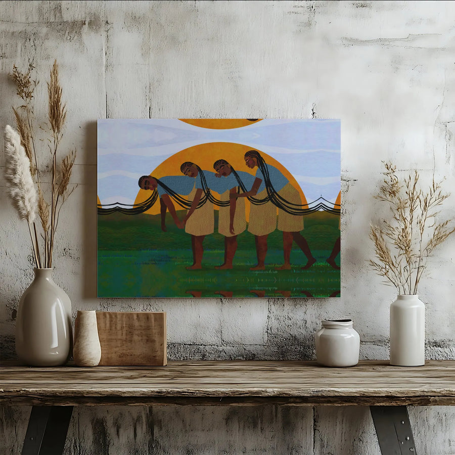 Black Women Wall Art | Surreal Braided Hair Landscape Canvas | Premium Gallery Wrap Print | Afrocentric Home Decor Gift for Her