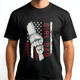 Girl Dad T-Shirt | Patriotic American Flag Fist Bump Graphic | Premium 100% Cotton Tee | Best Father's Day 2026 Gift for Proud Dads