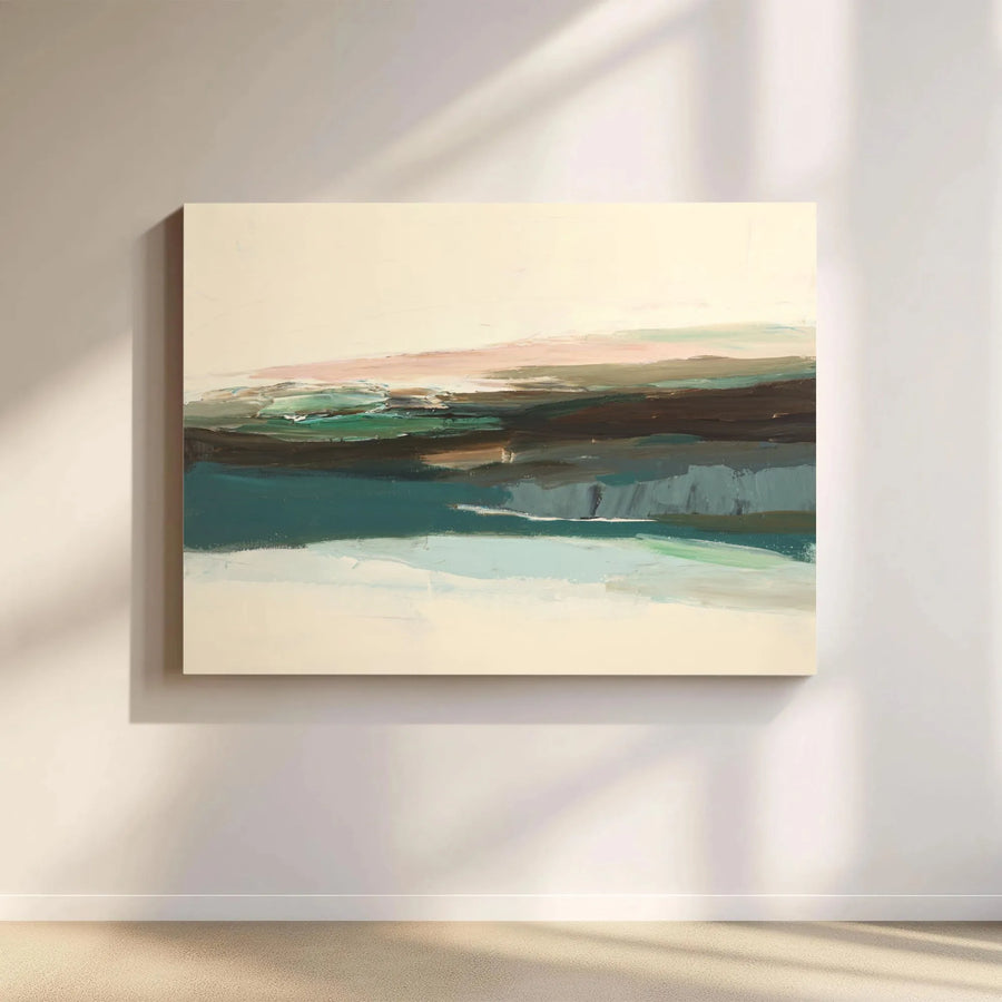 Abstract Landscape Horizontal Canvas | Modern Earthy Green and Teal Wall Art | Premium 1.25 Inch Frameless Gallery Wrap | Minimalist Nature Print Decor for Living Room Office