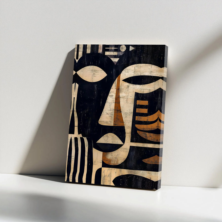 Abstract Tribal Face Wall Art | Geometric Modernist Canvas Print | Premium 1.25" Gallery Wrap | Sophisticated Home Decor for Living Room Office
