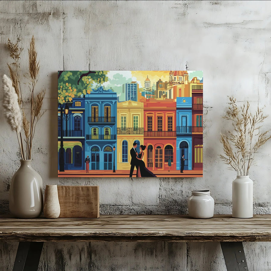 Tango Couple Canvas Wall Art | Colorful Havana Street Scene | 1.25 Inch Gallery Wrap | Romantic Home Decor Gift