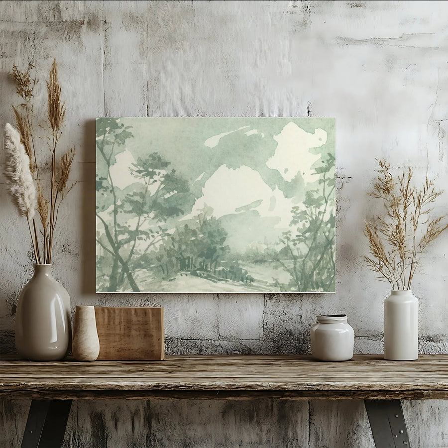 Abstract Landscape Canvas Wall Art | Minimalist Watercolor Scenery in Sage Green | Premium Gallery Wrapped Print | Modern Living Room Decor Gift