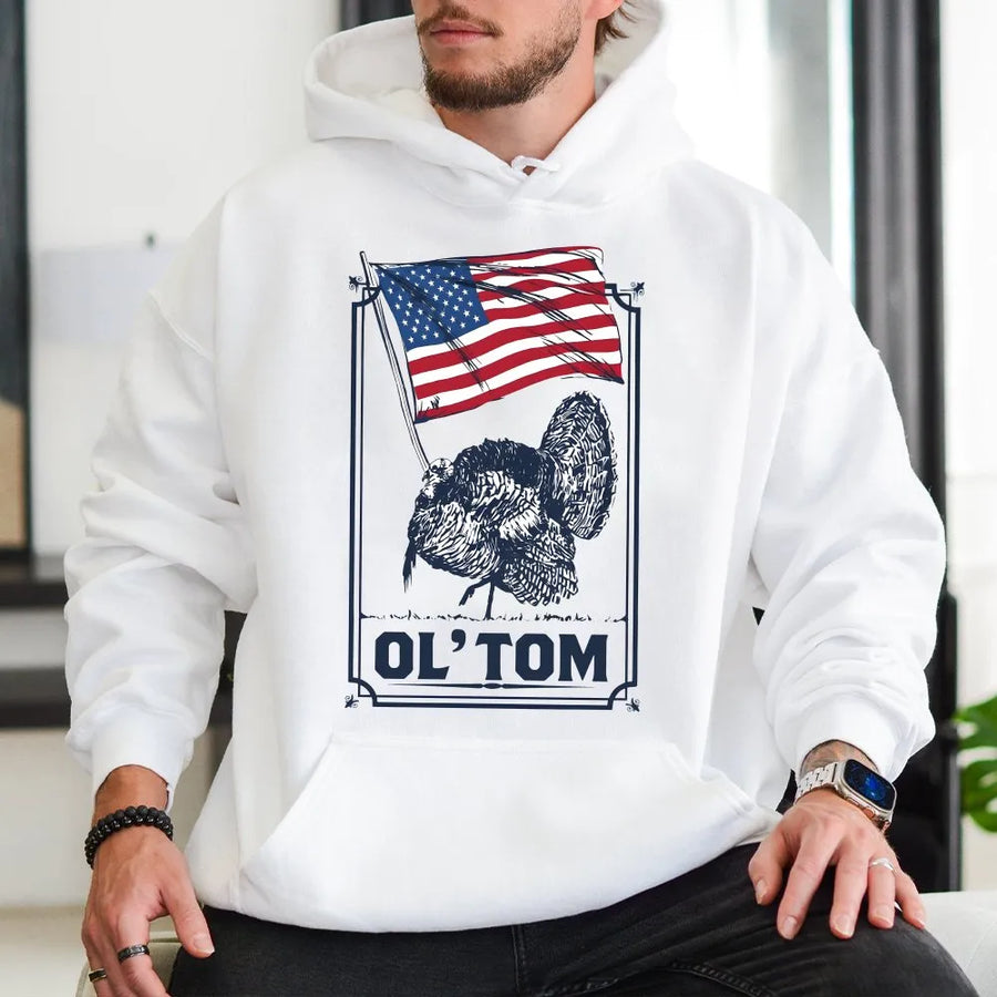 Turkey Hunting Hoodie | Ol' Tom Americana Graphic Print | Cotton-Polyester Blend | Premium Gift for Outdoorsmen & Wildlife Enthusiasts