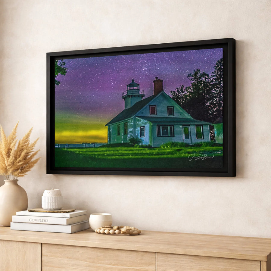 Lighthouse Canvas Wall Art | Colorful Starry Night Sky Print | Premium Gallery-Wrapped Decor | Coastal Home Office Gift
