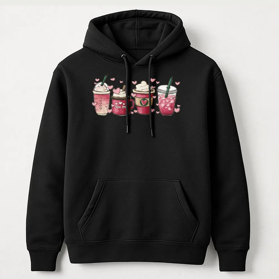 Valentine Coffee Hoodie | Cute Heart Drink Graphic Print | Premium Cotton Blend Pullover | Gift For Coffee Lovers & Her