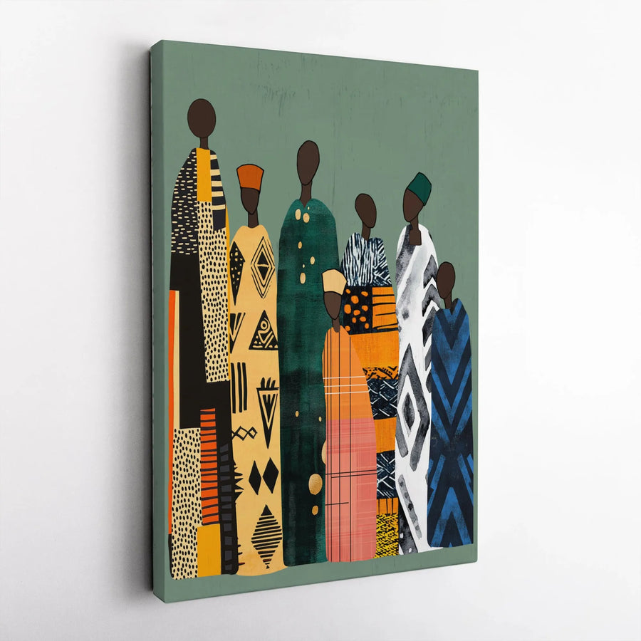African Art Canvas Print | Abstract Tribal Figures Wall Decor | Premium 1.25-Inch Gallery Wrap | Cultural Home Office Gift