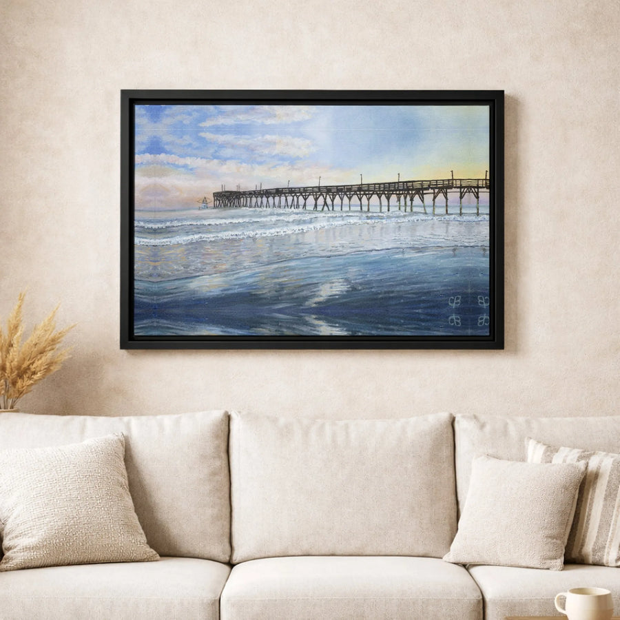Coastal Ocean Pier Canvas Print | Sunrise Beach Seascape Art | Premium Gallery Wrapped Wall Decor | Serene Nautical Gift for Home Office