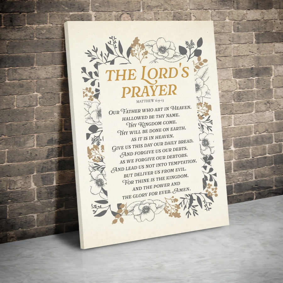 The Lord's Prayer Wall Art | Floral Matthew 6:9-13 Scripture Canvas | Premium Fade-Resistant Print | Christian Home Decor Gift