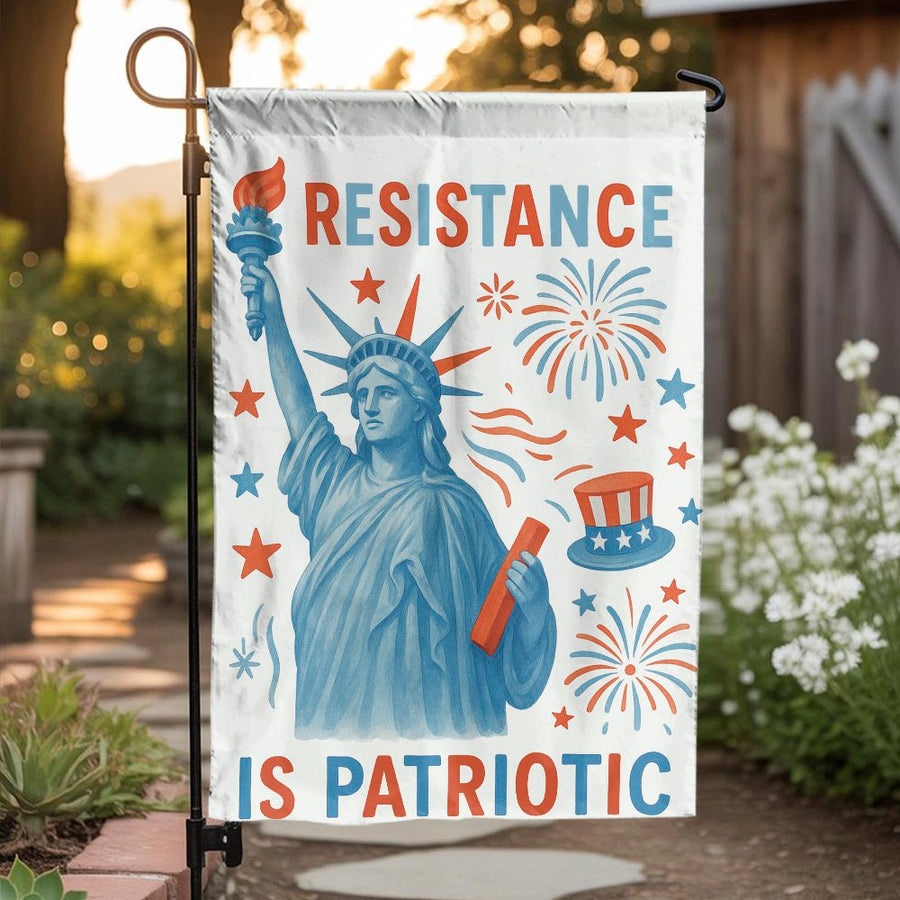 Resistance Is Patriotic Garden Flag | Liberty Statue Outdoor Decor | Weather-Resistant Polyester | July 4th Yard Banner Gift