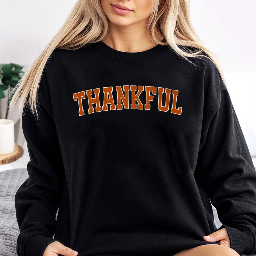 Thankful Sweatshirt | College Varsity Letter Design | Premium Cotton Blend Crewneck | Cute Thanksgiving Fall Outfit Gift for Her