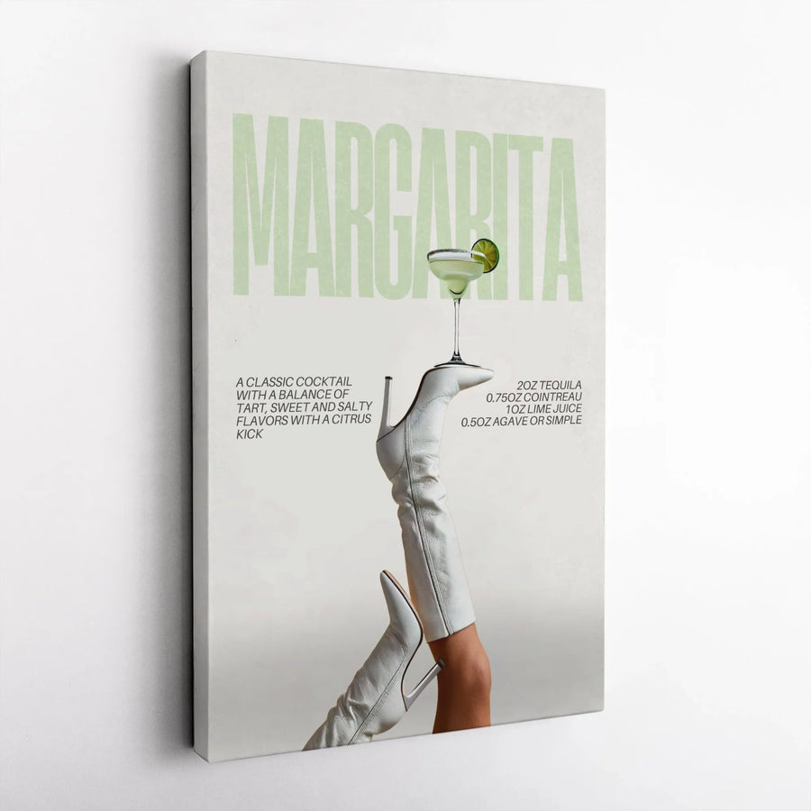 Margarita Cocktail Recipe Wall Art | Retro Aesthetic White Boot Print | Premium 1.25" Gallery Canvas | Kitchen & Bar Decor Gift