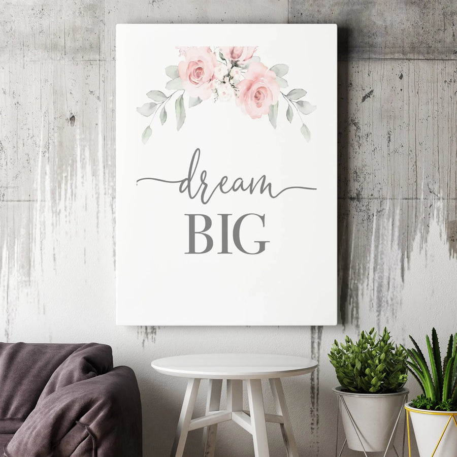 Dream Big Canvas Wall Art | Watercolor Pink Roses Floral Print | Premium 1.25-Inch Gallery Wrap | Nursery & Inspirational Home Decor Gift