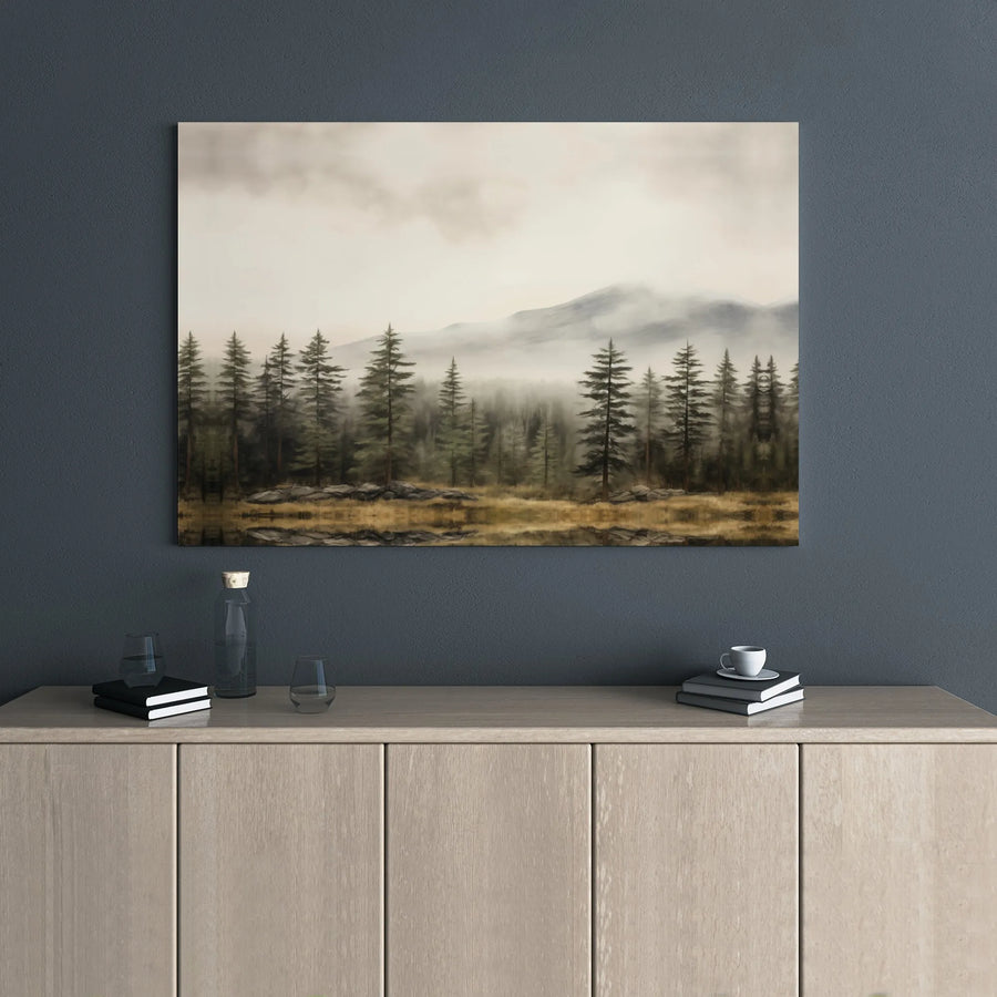 Misty Pine Forest Canvas Print | Mountain Landscape Wall Art | Gallery Wrapped Premium Material | Nature Inspired Home Decor Gift