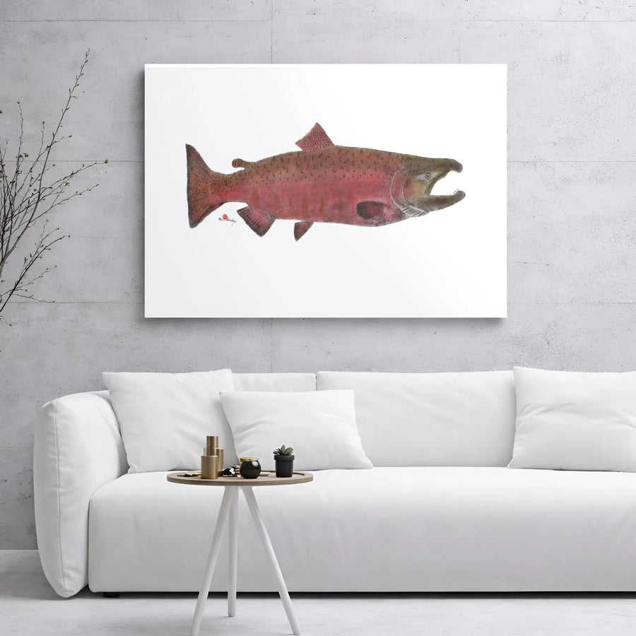 Spawning Salmon Fish Canvas Wall Art | Realistic Wildlife Nature Print | Premium 1.25" Gallery Wrap | Gift for Fisherman & Cabin Decor