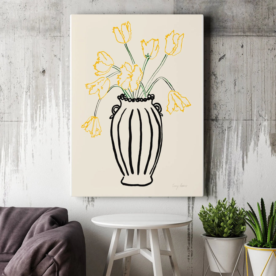 Parrot Tulip Canvas Wall Art | Modern Floral Line Art Print | Premium 1.25" Thick Gallery Wrap | Minimalist Living Room Decor Gift
