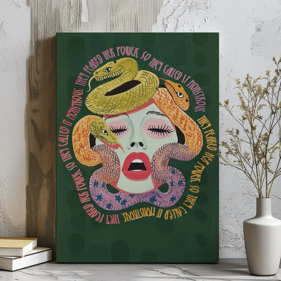 Medusa Wall Art Canvas | They Feared Her Power Quote Print | Modern Feminist Gothic Home Decor | Premium Gallery Wrap Statement Piece
