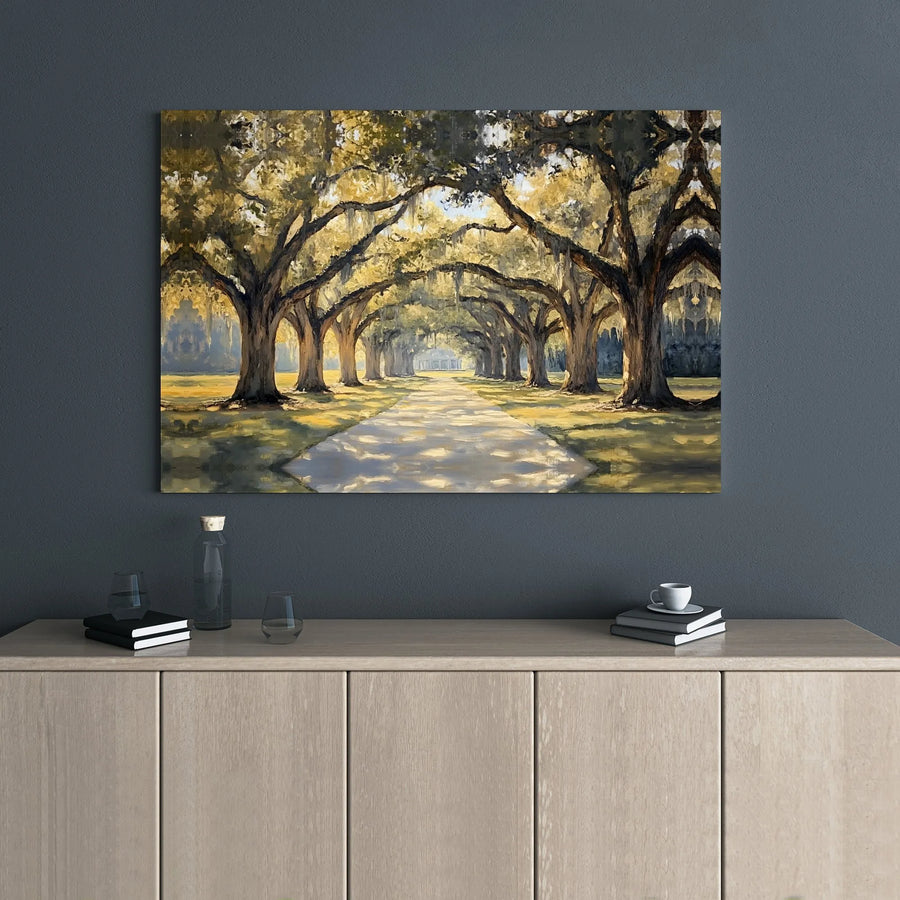 Southern Oak Tree Canvas Art | Spanish Moss Plantation Landscape | Premium Gallery Wrap Wall Decor | Living Room Home Office Gift