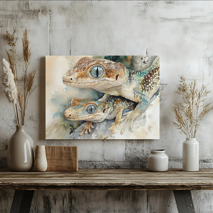 Watercolor Gecko Horizontal Canvas | Detailed Lizard Illustration & Reptile Wall Art | Premium Fade-Resistant Print | Gift for Nature & Herpetology Lovers