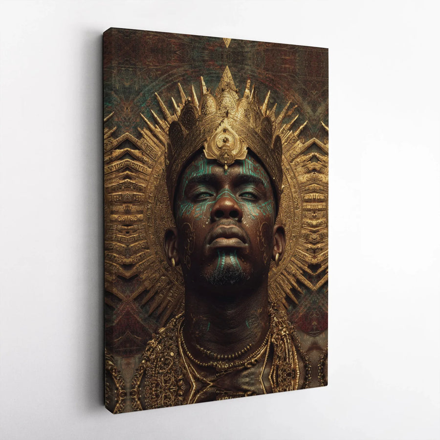 African King Canvas Art | Regal Golden Crown Wall Decor | Premium Gallery Wrap Print | Afrocentric Home Office Decor Gift
