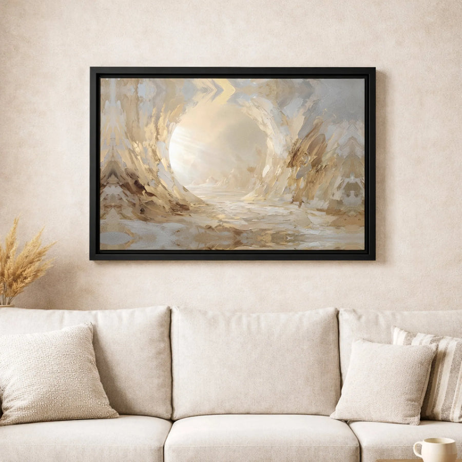 Abstract Cave Wall Art | Luminous Sun Rays Landscape Canvas Print | Premium Gallery Wrapped Decor | Modern Minimalist Neutral Home Office Art