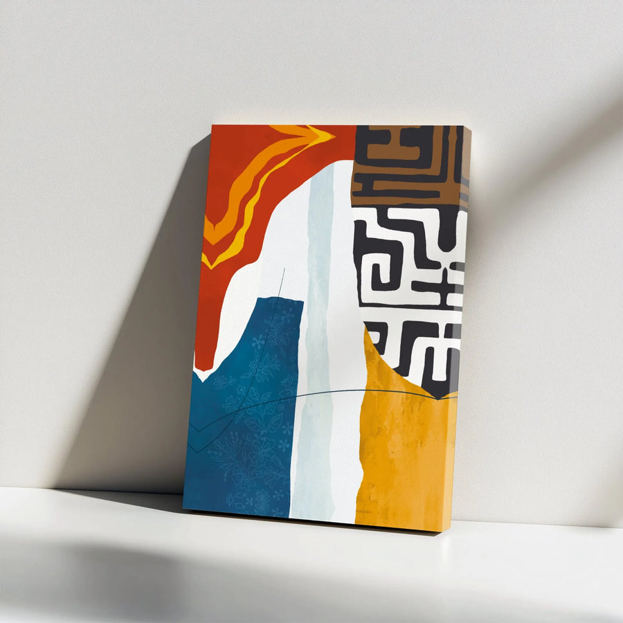 Abstract Geometric Wall Art | Modern Tribal Pattern Canvas Print | Gallery-Wrapped Premium Decor | Mid-Century Style Living Room Gift