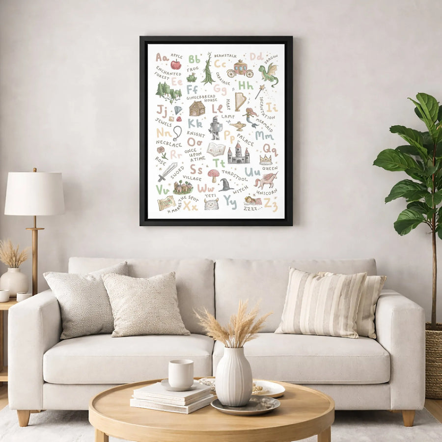 Fairytale Alphabet Wall Art | Whimsical Nursery Decor Print | Premium 1.25-inch Thick Canvas | Educational Kids Room Gift