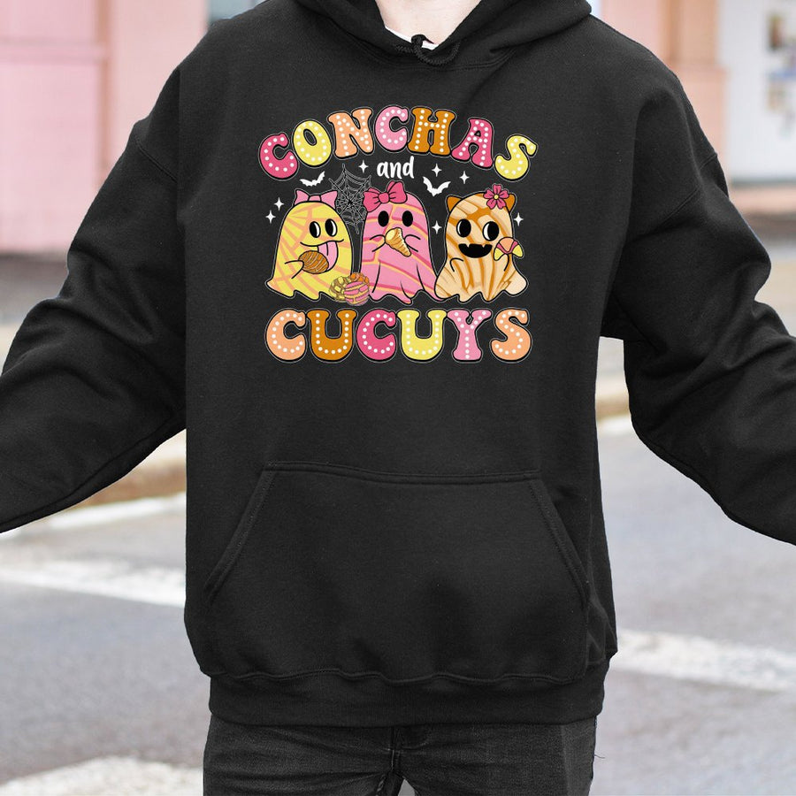 Conchas and Cucuy Hoodie | Cute Mexican Ghost Halloween Graphic | Premium Cotton Blend Sweatshirt | Spooky Fall Gift for Her