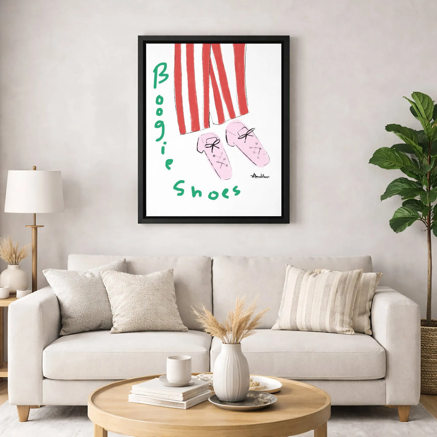 Boogie Shoes Wall Art | Retro Fashion Sketch Print | Premium Gallery Wrapped Canvas | Fun Gift for Dance Lovers & Music Fans