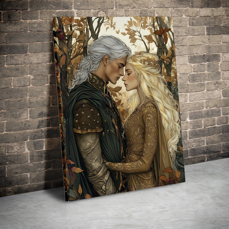 Fantasy Elf Couple Canvas | Romantic Autumn Forest Wall Art | Premium 1.25" Gallery Wrap | Gift for Fantasy Lovers & Couples