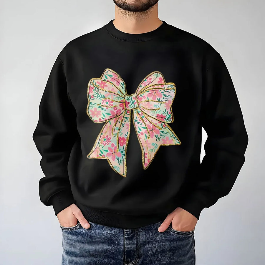 Coquette Bow Sweatshirt | Aesthetic Floral Ribbon Print | Soft Cotton Blend Premium Pullover | Unisex Trendy Gift For Her