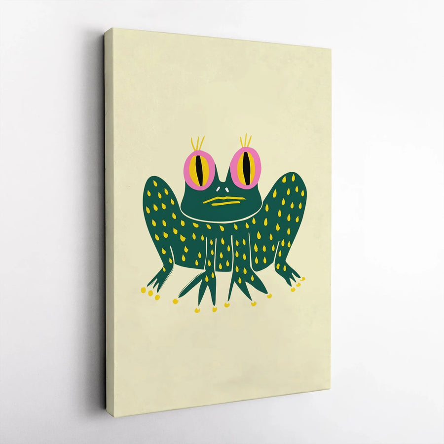 Cute Frog Wall Art | Minimalist Quirky Green Frog Illustration | Gallery-Quality Canvas Print | Fun Nursery and Modern Home Decor Gift