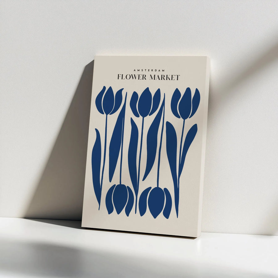 Amsterdam Flower Market Wall Art | Minimalist Blue Tulip Botanical Canvas Print | Premium Gallery Wrap 1.25" Frame | Modern Home Decor Gift