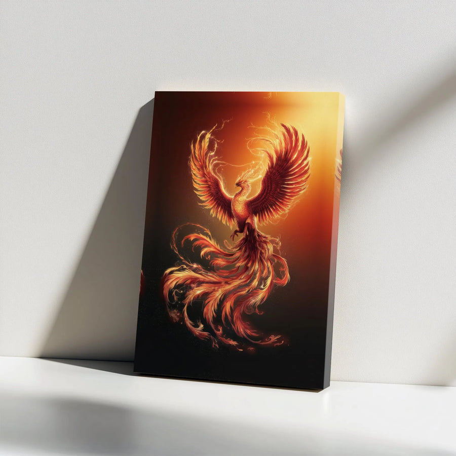 Fiery Phoenix Canvas Wall Art | Glowing Mythical Bird Illustration | Premium 1.25-Inch Gallery Wrap | Fantasy Decor for Home Office