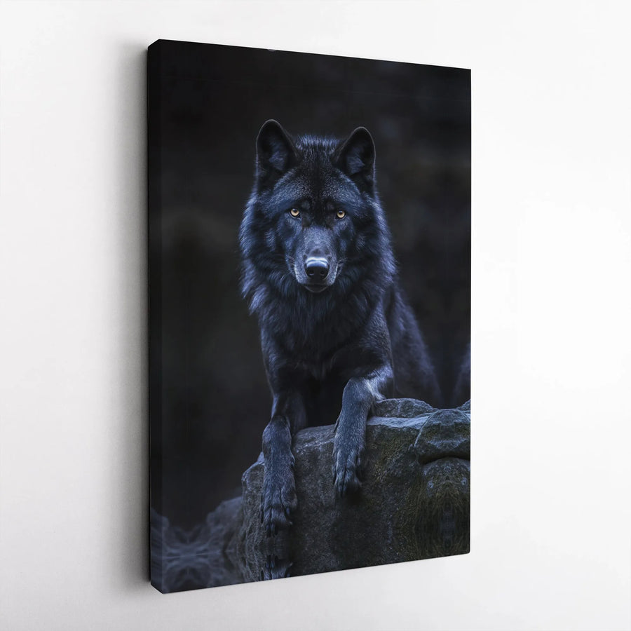 Black Wolf Canvas Wall Art | Majestic Wildlife Portrait Print | 1.25 Inch Gallery Wrap | Premium Nature Home Decor Gift For Animal Lovers