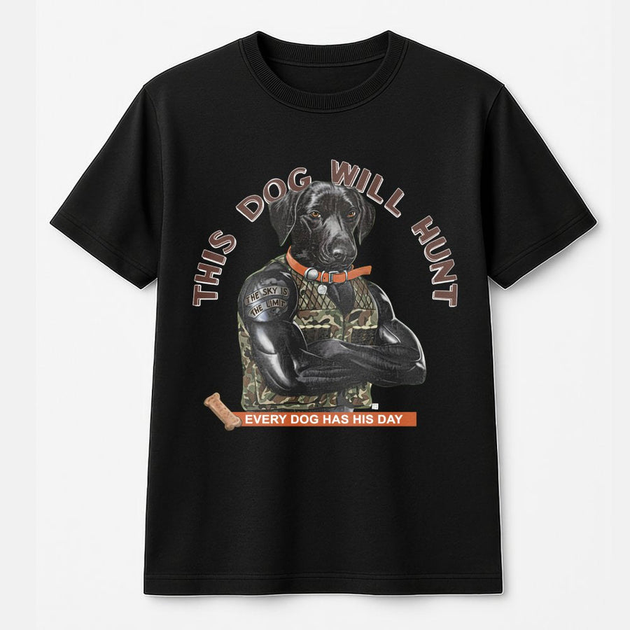 Hunting Dog T-Shirt | Buff Labrador Retriever Camo Graphic | Premium 100% Cotton Tee | Funny Gift for Hunters and Outdoorsmen