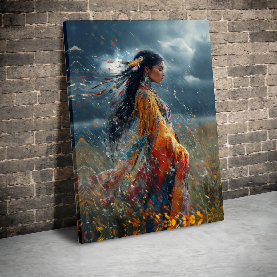 Native American Woman Canvas Art | Abstract Wind & Feathers Portrait | Premium Gallery Quality Print | Boho Southwestern Decor Gift