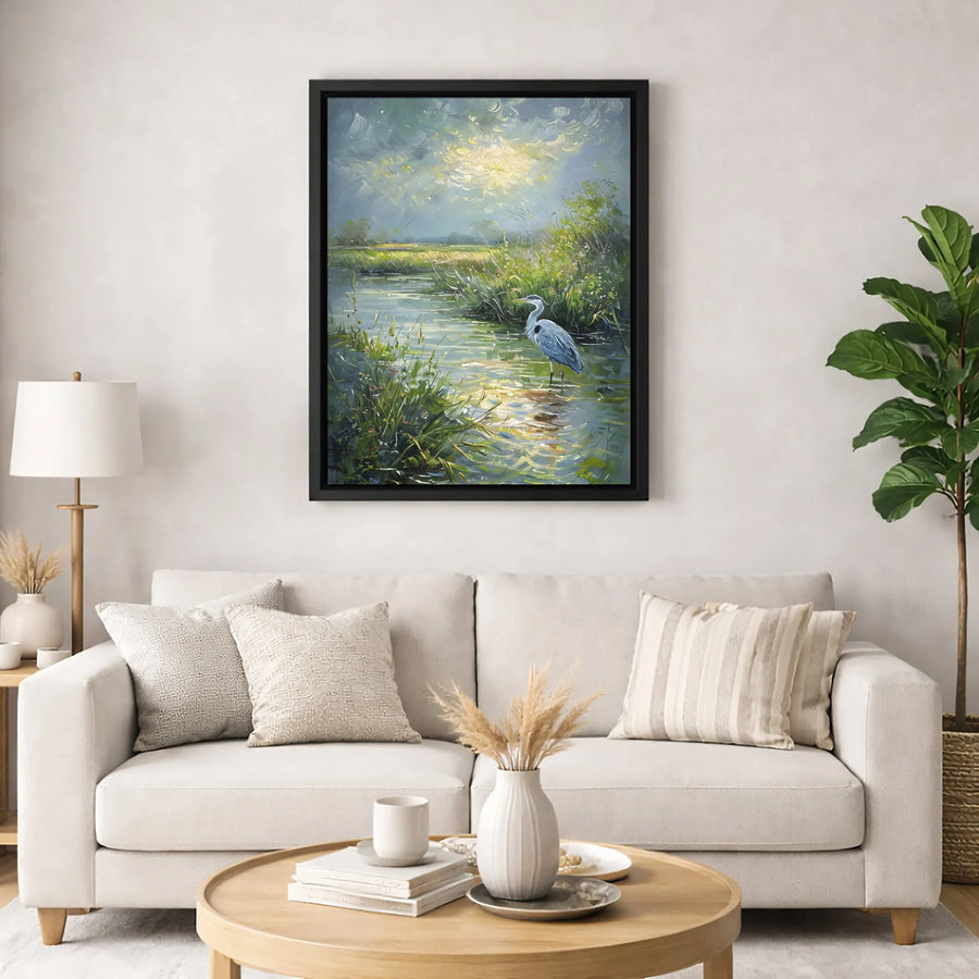 Great Blue Heron Wall Art | Impressionist Marsh Landscape Canvas | Gallery-Quality 1.25" Profile | Nature Lover Home Decor Gift