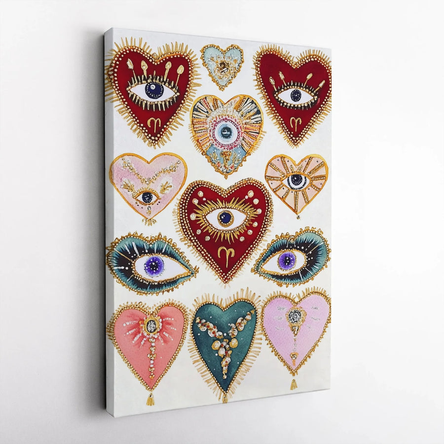 Boho Evil Eye Heart Wall Art | Mystical Aries Zodiac Decor | Premium Gallery Wrap Canvas | Unique Spiritual Home Gift for Her