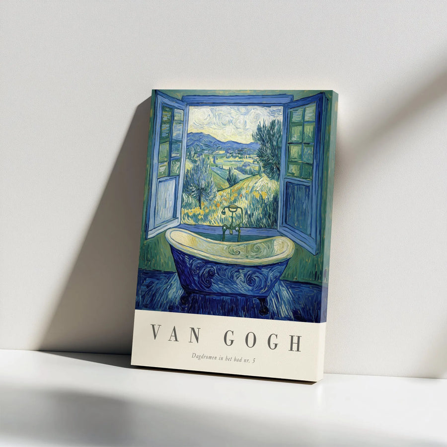 Van Gogh Style Bathtub Canvas Art | Impressionist Window Landscape Print | Premium Thick Gallery Wrap | Collector's Home Decor Gift for Art Lover