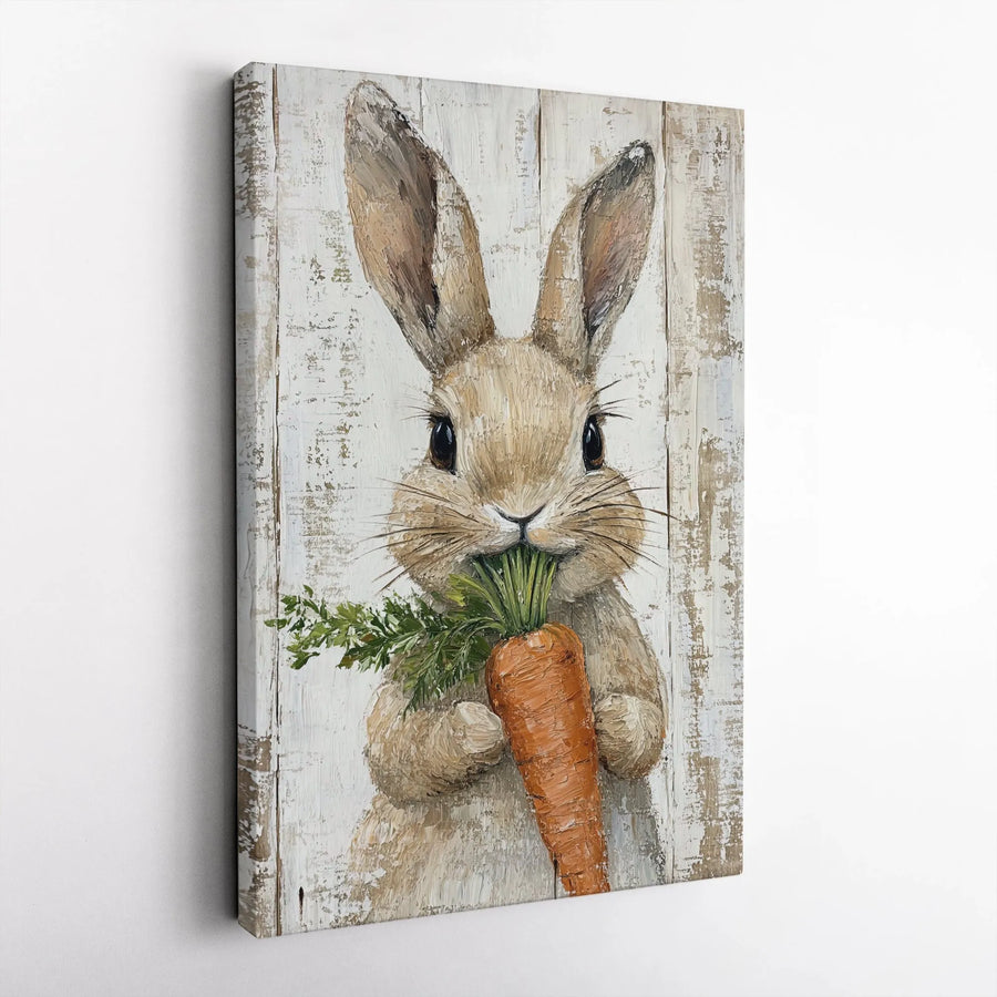 Rustic Bunny Canvas Wall Art | Vintage Style Oil Painting Print | Premium Thick Gallery Wrap Canvas | Nursery Decor & Farmhouse Kitchen Gift