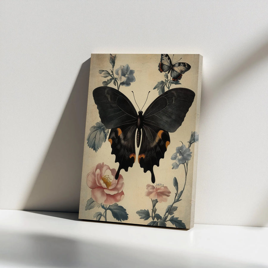 Vintage Butterfly Canvas Wall Art | Antique Botanical Illustration | Premium Gallery Wrapped Canvas | Dark Academia Home Decor Gift