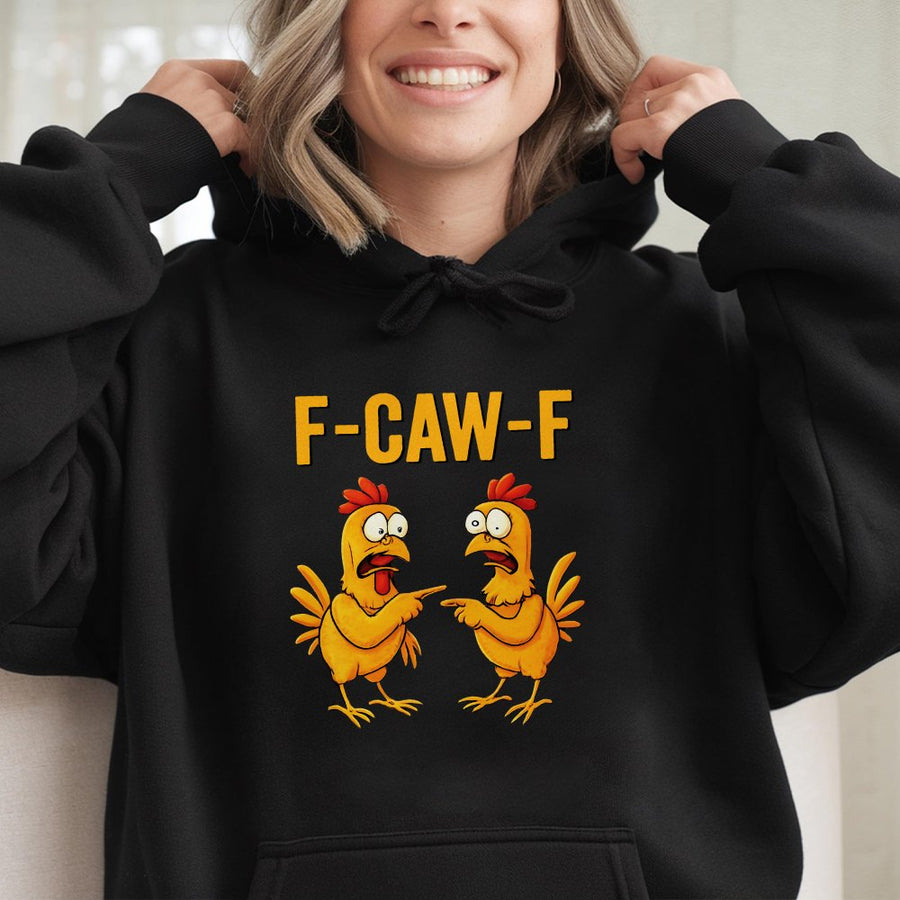 Funny Chicken Hoodie | F-CAW-F Pun Graphic Design | Premium Cotton Blend | Hilarious Animal Gift For Farmers And Bird Lovers