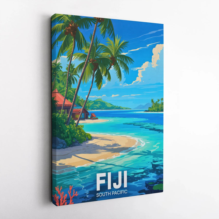 Fiji Travel Poster Wall Art | Tropical Beach Landscape Print | Premium 1.25-Inch Gallery Canvas | Coastal Home Decor Gift