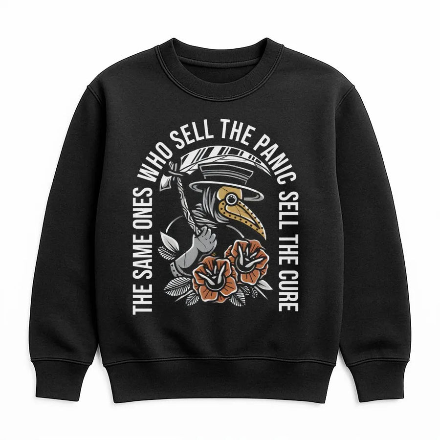 Plague Doctor Sweatshirt | The Same Ones Who Sell The Panic Sell The Cure Graphic | Premium Cotton Blend | Sarcastic Dark Academia Gift