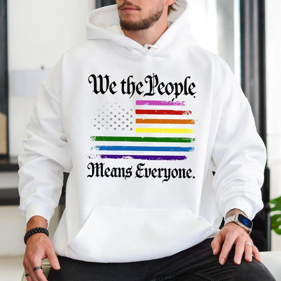 We The People Means Everyone Hoodie | LGBTQ Pride Flag Graphic | Soft Cotton-Blend Premium Quality | Equal Rights Gift for Activists