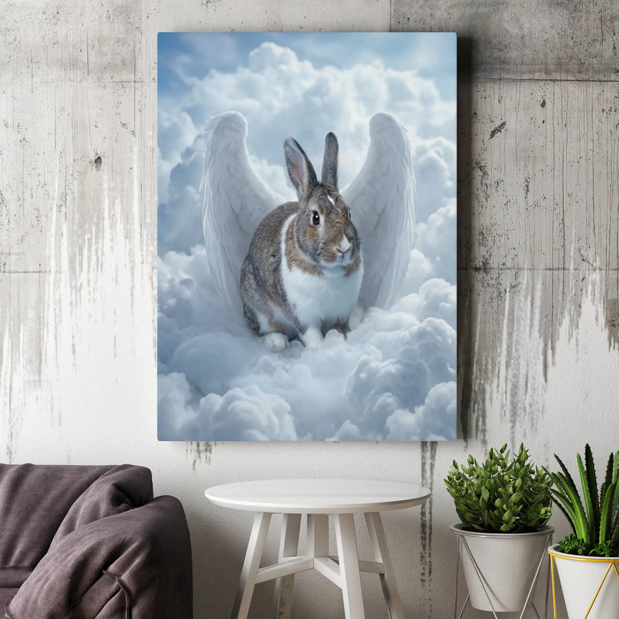 Angel Bunny Canvas Print | Rabbit with Angel Wings on Clouds | Premium Thick Profile Canvas | Pet Memorial Gift for Rabbit Lover