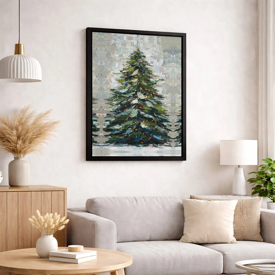 Christmas Tree Canvas Wall Art | Impasto Oil Painting Style | Premium Gallery Wrap | Festive Winter Holiday Home Decor Gift