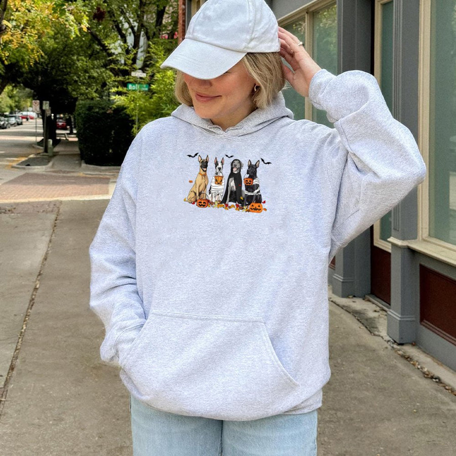 Great Dane Halloween Hoodie | Cute Spooky Dog Costume Graphic | Cotton Blend Premium Sweatshirt | Gift for Dog Mom Dad Lovers