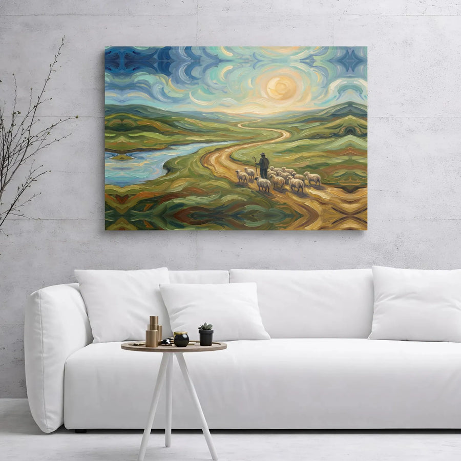 Shepherd With Flock Canvas Print | Impressionist Landscape Wall Art | Gallery Wrapped Premium Decor | Gift for Farmhouse Home Office