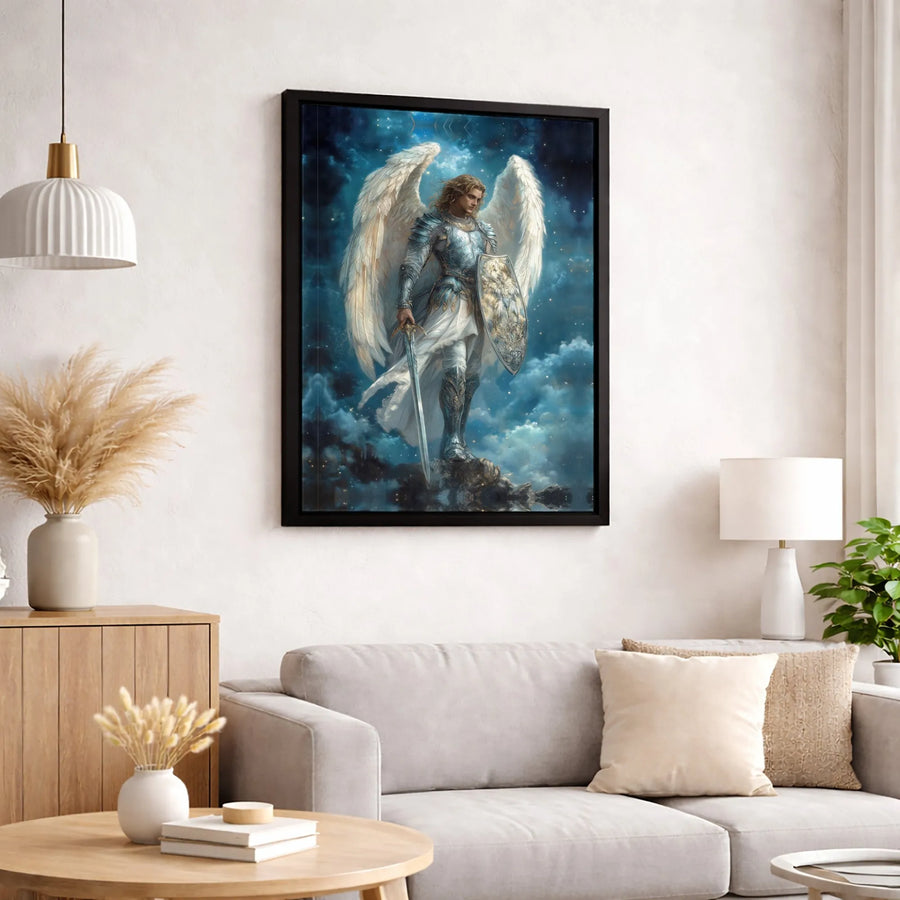 Archangel Michael Canvas Art | Warrior Angel with Sword and Shield | Premium Gallery Wrap Wall Decor | Religious Home Gift for Spiritual Protection